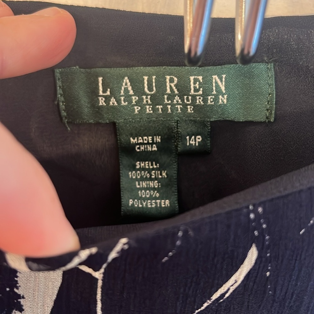 Lauren Ralph Lauren Navy Blue Floral 100% Silk Midi Vintage Y2K Skirt- 14P - Picture 4 of 6